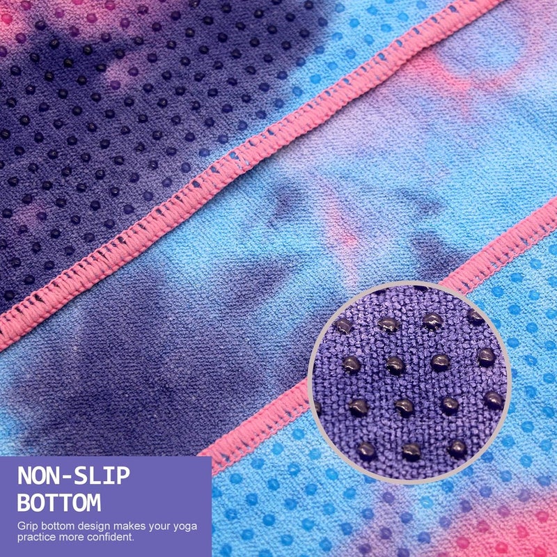 Eunzel 2 Pack Hot Yoga Towel with Grip Dot, Non Slip Yoga Mat Towe Sweat Absorbent Towel for Hot Yoga,Bikram, Pilates and Fitness 72" x 24", Purple & Pink/Green & Purple - Image 2